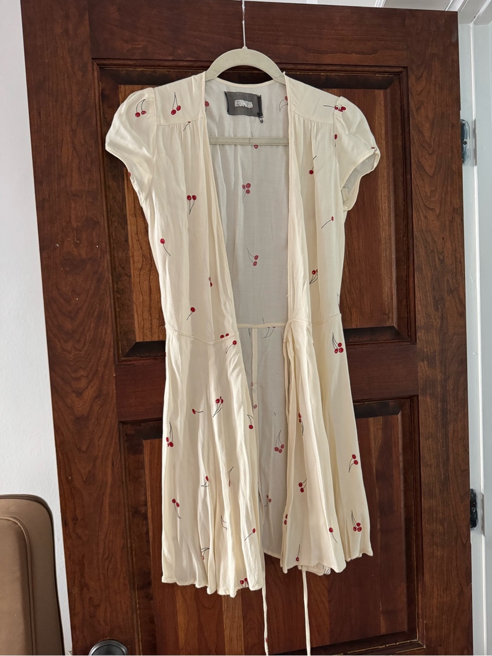 Reformation Cream Mini Dress with Red Cherry Print